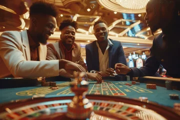 Foto op Canvas A group of four African-American friends playing roulette in a casino © Eomer2010
