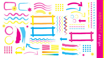 set of hand painted symbols, frames, signs