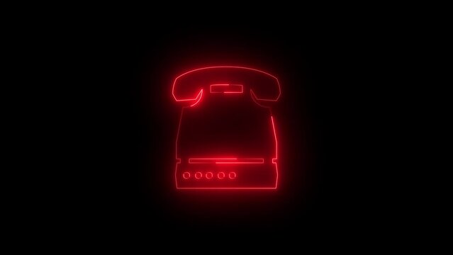 Neon glowing red computer telephone symbol animation in black background