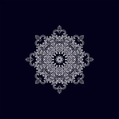 Ornamental white laced rosette composition, vignette on dark background