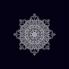 Ornamental white laced rosette composition, vignette on dark background