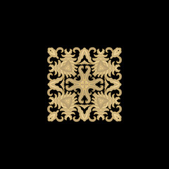 Ornamental golden laced rosette composition, vignette on dark background