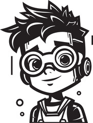 Tech Prodigy Junior Black Logo Design with Cyber Tech Emblem Futuristic Tech Innovator Cyber Kid Icon in Vector Black