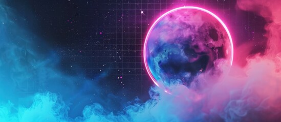 Obraz na płótnie Canvas 3d render of glitch circle with blue and pink with smoke in cyberpunk glows style. AI generated