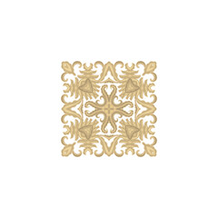 Ornamental golden laced rosette composition, vignette on white background