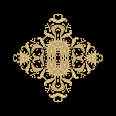 Ornamental golden laced rosette composition, vignette on dark background