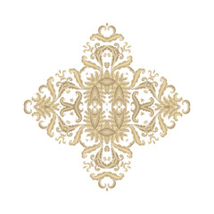 Ornamental golden laced rosette composition, vignette on white background