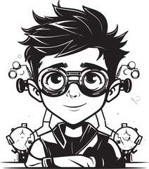 Fototapeta premium Junior Cyber Tech Innovator Cyber Kid Icon in Vector Black Inventor Engineering Prodigy Black Logo Featuring Cyber Tech Kid