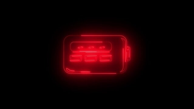 Neon glowing red pager icon animation in black background