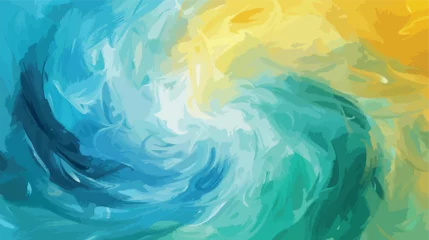 Fotobehang abstract swirling painting of turquoises blues green © zoni