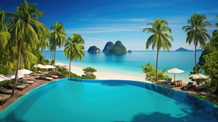 Fototapeta na wymiar tropical resort pool, generative ai
