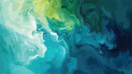 Fotobehang abstract swirling painting of turquoises blues green © zoni