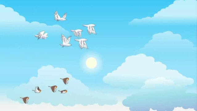 Animation of birds flying in the sky.