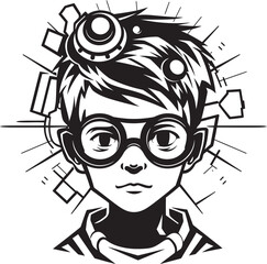 Junior Tech Genius Black Logo Design with Cyber Kid Icon in Vector Digital Innovator Prodigy Cyber Tech Icon in Vector Black Logo