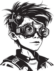 Digital Cyber Prodigy Cyber Tech Icon in Vector Black Logo Cyber Tech Visionary Vector Black Logo Featuring Cyber Kid Innovator