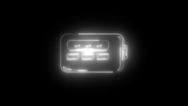 Neon glowing white pager icon animation in black background
