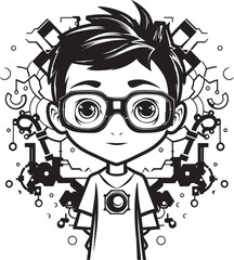 Code Savant Vector Graphic of Cyber Tech Kid for Black Logo Design Cyber Champion Engineering Cyber Tech Kid Icon in Black Vector