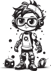 Cyber Prodigy Vector Graphic of Cyber Tech Kid for Black Logo Design Digital Dynamo Engineering Cyber Tech Kid Icon in Black Vector