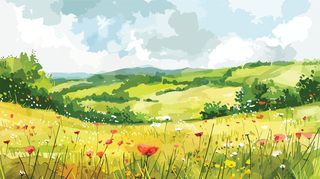 An watercolor illustration depicting a summer countr