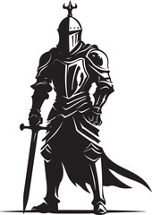 Fototapeta na wymiar Courageous Knight Emblem of Knight Soldier with Raised Sword Steadfast Sentinel Black Vector Logo of Knight Soldier