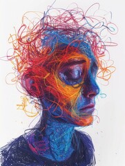 Generalized Anxiety Disorder Illustration with Scribbled Colored Lines Generative AI