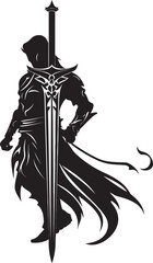 Brave Defender Knight Soldier Raised Sword in Black Valiant Guardian Vector Black Logo with Knight Soldiers Sword