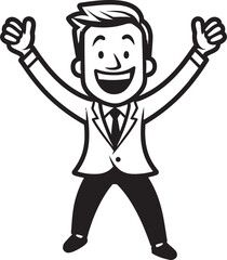 Ecstatic Business Visionary Crest Vector Black Logo Design of a Smiling Stick Figure Smiling Business Innovator Seal Caricature Stick Figure in Black Vector