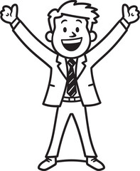 Gleeful CEO Badge Caricature Stick Figure in Black Vector Joyous Corporate Leader Insignia Happy Businessman Icon in Black Logo
