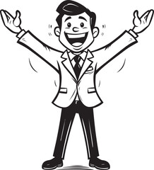 Cheerful Business Mogul Badge Happy Businessman Icon in Black Logo Delighted Entrepreneur Crest Vector Black Logo Design of a Joyful Stick Figure