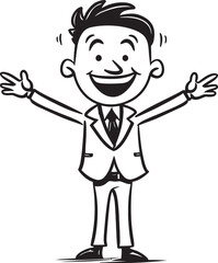 Happy Chairman Vector Graphic of Smiling Businessman in Black Exuberant CEO Black Logo with Caricature Stick Figure Businessman