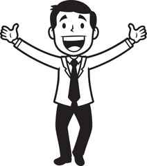 Ecstatic CEO Crest Vector Black Logo Design of a Joyful Stick Figure Smiling Business Director Badge Caricature Stick Figure in Black Vector