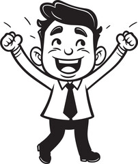 Joyous Business Director Badge Caricature Stick Figure in Black Vector Ecstatic Business Leader Seal Happy Businessman Icon in Black Logo