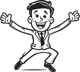 Smiling Suit Caricature Stick Figure Businessman in Black Logo Cheerful Entrepreneur Vector Black Logo Design of Happy Businessman