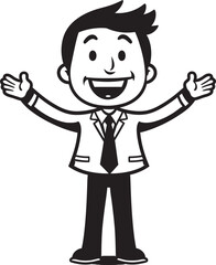Radiant Corporate Executive Happy Businessman Icon in Black Vector Jovial Business Innovator Vector Black Logo Design of a Smiling Stick Figure