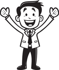 Gleeful Business Director Happy Businessman Icon in Vector Black Joyous Entrepreneur Emblem Vector Black Logo Design of a Happy Stick Figure