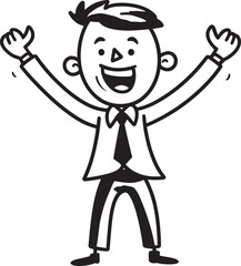 Joyous CEO Seal Caricature Stick Figure in Black Vector Ecstatic Business Leader Happy Businessman Icon in Black Logo