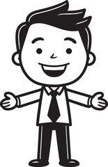Joyous Office Icon Vector Graphic of Smiling Businessman in Black Energetic Chairman Black Logo Design with Caricature Stick Figure