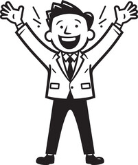 Gleeful CEO Vector Black Logo with Happy Businessman Jovial Business Icon Stick Figure Businessman Icon in Black Vector