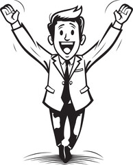 Radiant Business Visionary Vector Graphic of Smiling Businessman in Black Ecstatic Business Leader Black Logo Design with Joyful Stick Figure