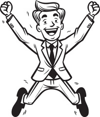 Joyful CFO Vector Black Logo with Caricature Businessman Delighted Chairman Stick Figure Businessman Icon in Black Vector