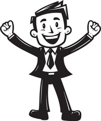 Ecstatic Business Visionary Black Logo Featuring Happy Businessman Joyful Corporate Founder Vector Graphic of Joyful Businessman in Black