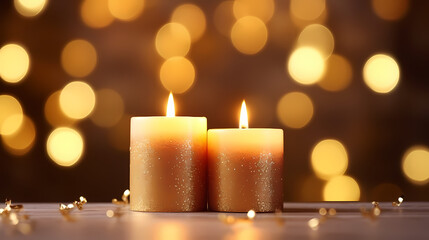 Scented candles on wooden table