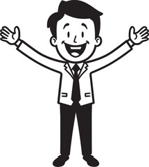 Contented Executive Vector Graphic of Joyful Businessman in Black Blissful Boss Black Logo Featuring Caricature Stick Figure of Businessman