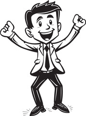 Joyful Business Executive Black Logo Design with Joyful Stick Figure Delighted Corporate Mogul Vector Black Logo with Caricature Business