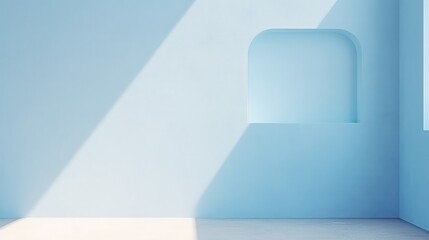 Fototapeta premium Abstract blue interior blank wall background with sunlight