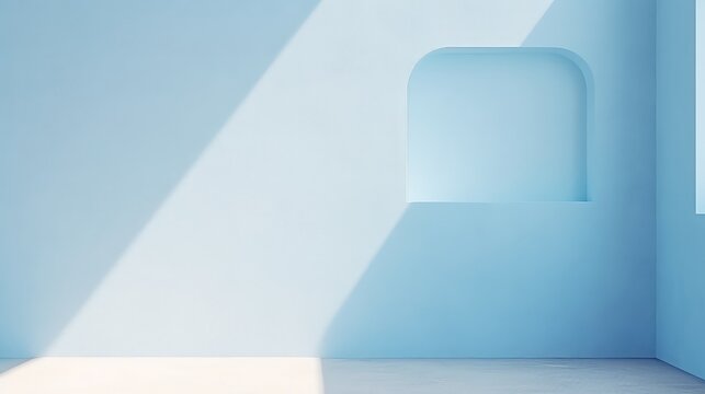 Abstract blue interior blank wall background with sunlight