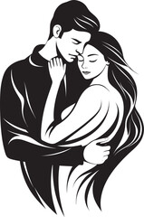 Intimate Embrace Black Graphic of Man and Woman in Icon Caring Embrace Vector Logo Design of Man Holding Woman