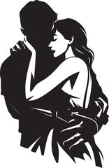 Gentle Hold Black Graphic of Man Supporting Woman Icon Loving Bond Vector Logo Design of Couple in Embrace
