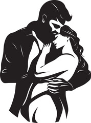 Comforting Connection Vector Black Logo Design of Embracing Couple Tender Embrace Black Graphic of Man and Woman in Vector