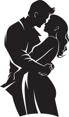 Enamored Embrace Black Logo Design of Couple Embracing Intertwined Affection Vector Graphic of Man Holding Woman in Black